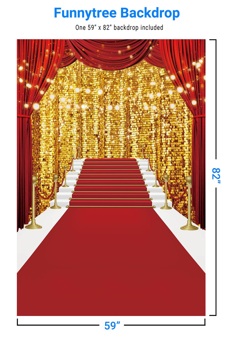 Funnytree 5x7ft Red Carpet Photography Backdrop Golden Glitter Wedding Birthday Awards Ceremony Background Baby Shower Party Decor Photo Portrait Studio - Image 2
